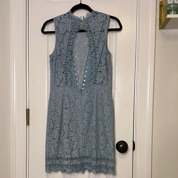 SAYLOR Blue Sheath Mini Dress with Plunge Neckline - Picture 8 of 13